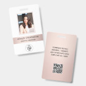 Rose Gold ID Card Metallic Employee Foto Ausweis (Vorder- & Rückseite)