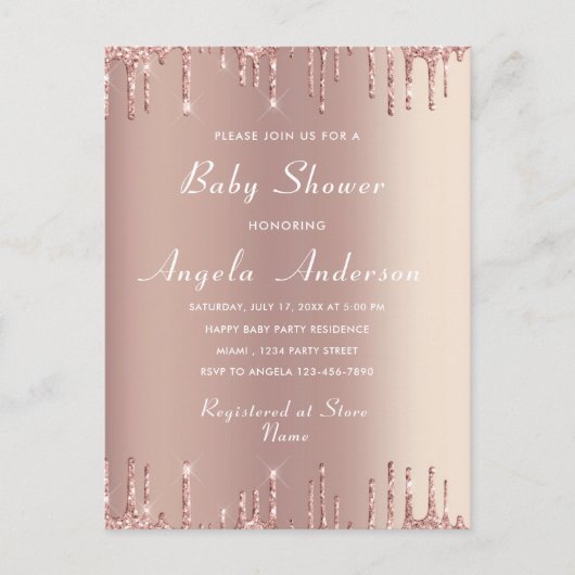 Rose Gold - Ihr QR Code Kinderdusche Einladung Postkarte (Vorderseite)