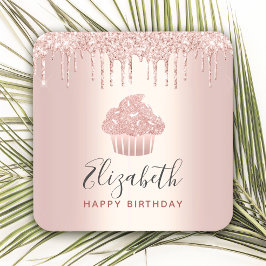 Rose Gold Ihren Namen cupcake Glitzer Tropfen glas Rechteckiger Pappuntersetzer
