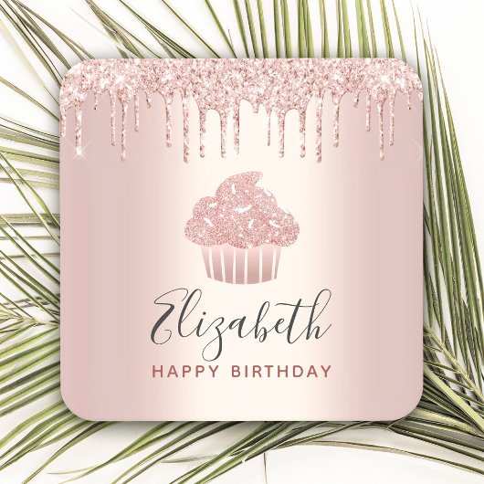 Rose Gold Ihren Namen cupcake Glitzer Tropfen glas Rechteckiger Pappuntersetzer