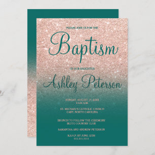 Rose Gold Imitat Glitzer Grüne Ober Taufe Einladung