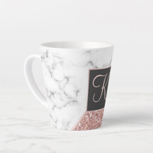 Rose Gold Imitat Glitzer Marmor Mit Monogramm Milchtasse (Linke Ecke)