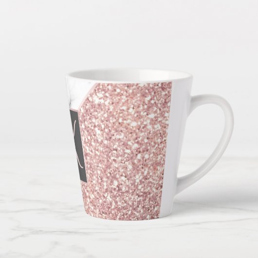 Rose Gold Imitat Glitzer Marmor Mit Monogramm Milchtasse (Rechts)