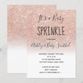 Rose Gold Imitat Glitzer Weiß Ober Babysprinkett Einladung