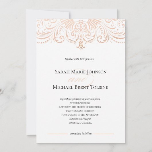 Rose Gold Imitate Foil Boho Chic Hochzeit Einladun Einladung (Vorderseite)