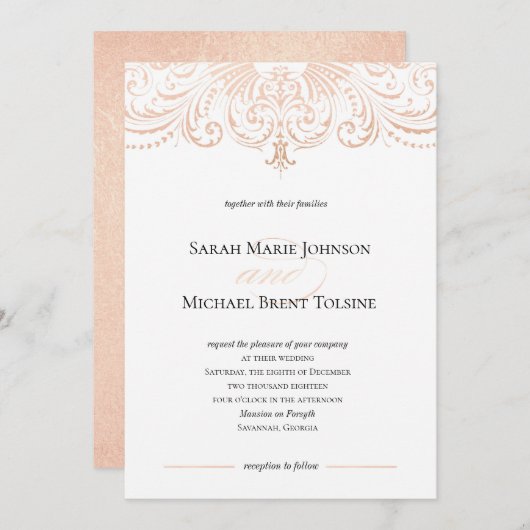 Rose Gold Imitate Foil Boho Chic Hochzeit Einladun Einladung (Vorne/Hinten)