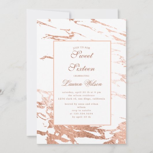 Rose Gold Imitate Folie Marmor Chinanera Einladung (Vorderseite)