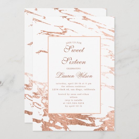 Rose Gold Imitate Folie Marmor Chinanera Einladung (Vorne/Hinten)