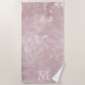 Rose Gold Imitate Folie tropische Blätter Monogram Strandtuch (Vorderseite)
