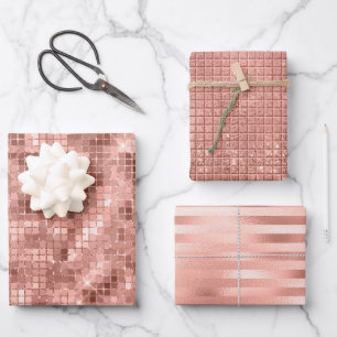 Rose Gold Imitate Fossilienmuseum und Glitzer Geschenkpapier Set