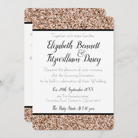 Rose Gold Imitate Glitzer Abend Einladung (Vorne/Hinten)