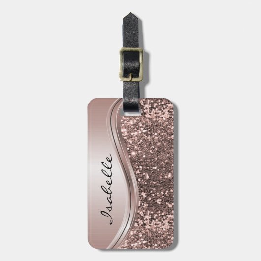 Rose Gold Imitate Glitzer Bling Personalisiert Met Gepäckanhänger (Vorderseite vertikal)