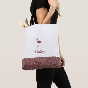 Rose Gold Imitate Glitzer Flamingo auf Weiß Tasche