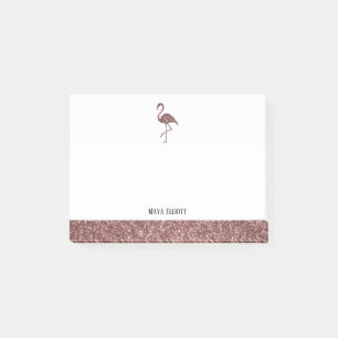 Rose Gold Imitate Glitzer Flamingo & Border Post-it Klebezettel