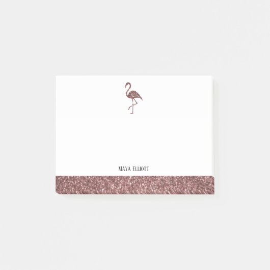 Rose Gold Imitate Glitzer Flamingo & Border Post-it Klebezettel (Vorderseite)