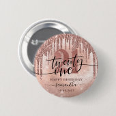 Rose Gold Imitate Glitzer & Foil 21. Geburtstag Button (Vorne & Hinten)