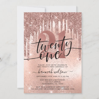 Rose Gold Imitate Glitzer & Foil 21. Geburtstag Pa Einladung