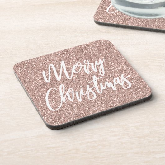Rose Gold Imitate Glitzer Frohe Weihnachtskalligra Getränkeuntersetzer (Linke Seite)