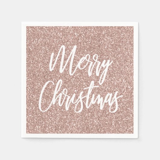 Rose Gold Imitate Glitzer Frohe Weihnachtskalligra Serviette (Vorderseite)