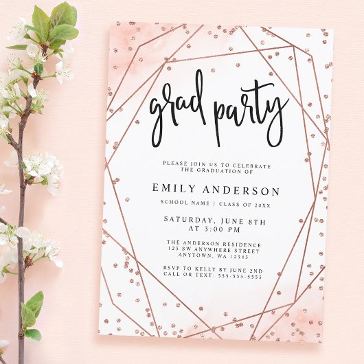Rose Gold Imitate Glitzer Geometric Graduation Par Einladung