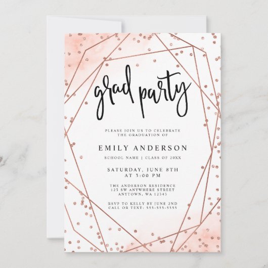Rose Gold Imitate Glitzer Geometric Graduation Par Einladung (Vorderseite)