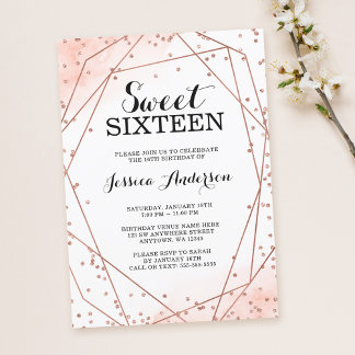 Rose Gold Imitate Glitzer Geometric Sweet 16 Gebur Einladung