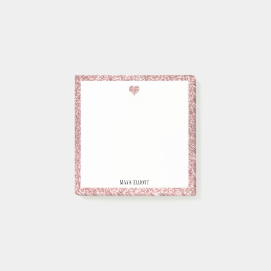 Rose Gold Imitate Glitzer Herz und Band mit Weiß Post-it Klebezettel (Vorderseite)