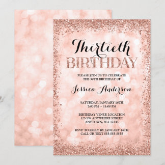 Rose Gold Imitate Glitzer Lights 30. Geburtstag Einladung