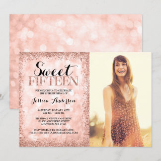 Rose Gold Imitate Glitzer Lights Sweet 15 Quincean Einladung
