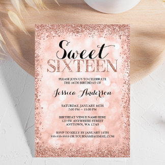 Rose Gold Imitate Glitzer Lights Sweet 16 Geburtst Einladung