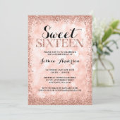 Rose Gold Imitate Glitzer Lights Sweet 16 Geburtst Einladung (Stehend Vorderseite)