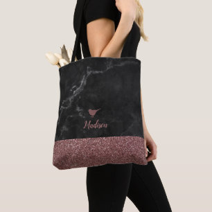 Rose Gold Imitate Glitzer Little Bird auf schwarze Tasche