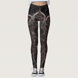 Rose Gold Imitate Glitzer Mandala auf schwarzem Ma Leggings