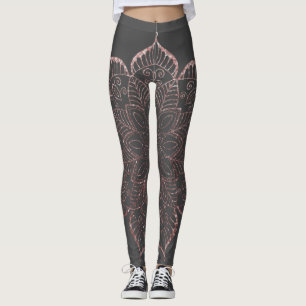 Rose Gold Imitate Glitzer Mandala über Dunkelgrau Leggings
