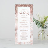 Rose Gold Imitate Glitzer Marble Script Hochzeit Programm (Stehend Vorderseite)