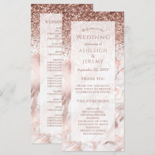 Rose Gold Imitate Glitzer Marble Wedding Programm
