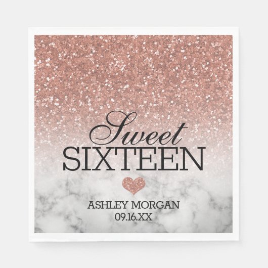 Rose Gold Imitate Glitzer/Marmor Süß 16 Serviette (Vorderseite)