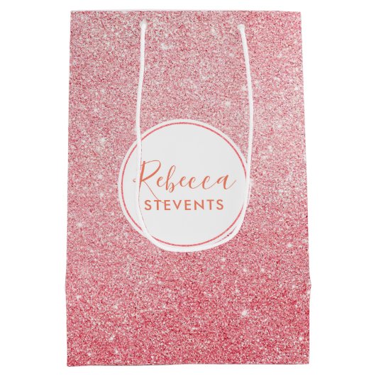 Rose-Gold-Imitate Glitzer Modernes Design Mittlere Geschenktüte (Rückseite)