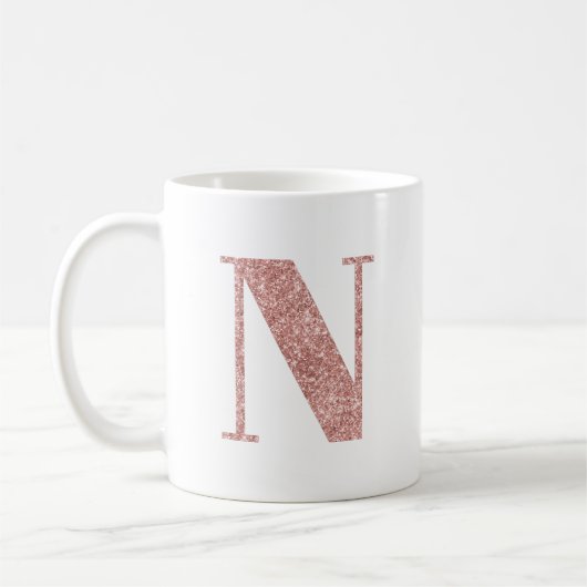 Rose Gold Imitate Glitzer Monogram N Kaffeetasse (Links)