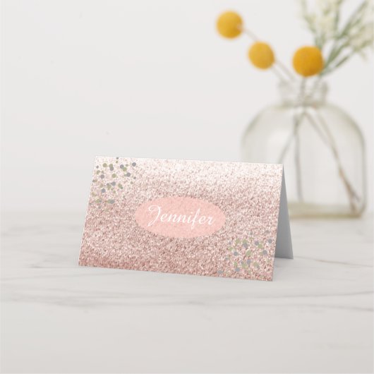 Rose Gold Imitate Glitzer Name Place Inhaber Platzkarte (Vorderseite)