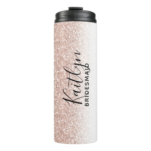 Rose Gold Imitate Glitzer Personalisiert Bridesmai Thermosbecher (Vorderseite)