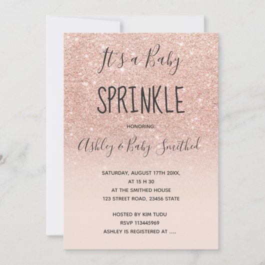 Rose Gold Imitate Glitzer Rosa ombre Baby Sprinkle Einladung (Vorderseite)