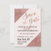 Rose Gold Imitate Glitzer Sequin Rett Datum Save The Date (Vorderseite)