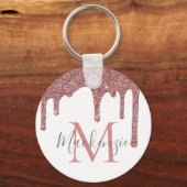 Rose Gold Imitate Glitzer Tropfen auf der White Mo Schlüsselanhänger (Vorderseite)