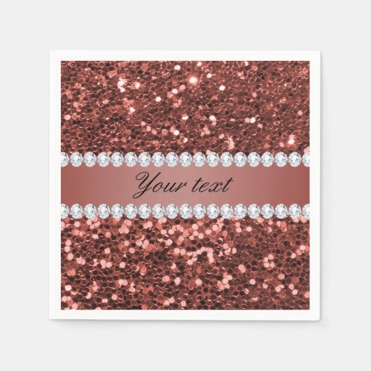 Rose Gold Imitate Glitzer und Diamanten Personalis Serviette (Vorderseite)