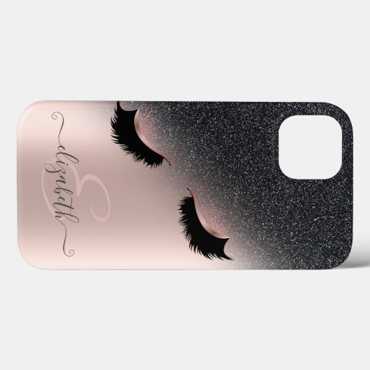 Rose Gold Imitate Lashes Schwarzer Glitzer Ombre Case-Mate iPhone Hülle (Rückseite (Horizontal))