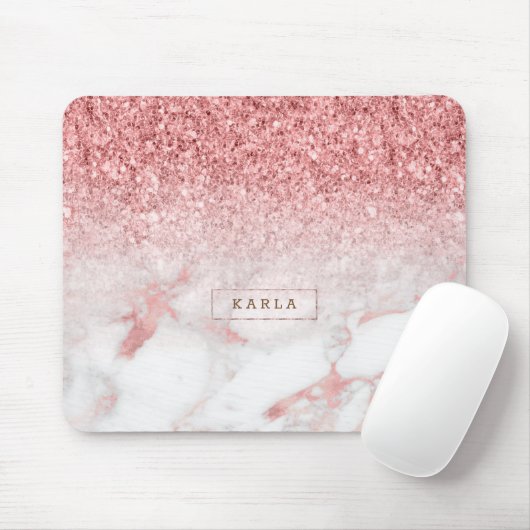 Rose-Gold-Imitate Marmor & Glitzer ombre Mousepad (Mit Mouse)