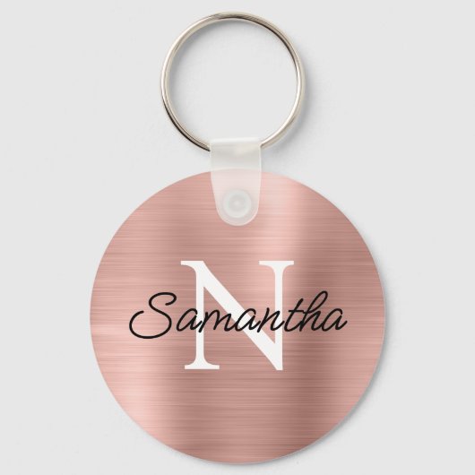 Rose Gold Imitate Metallic Foil Monogram Schlüsselanhänger (Vorderseite)