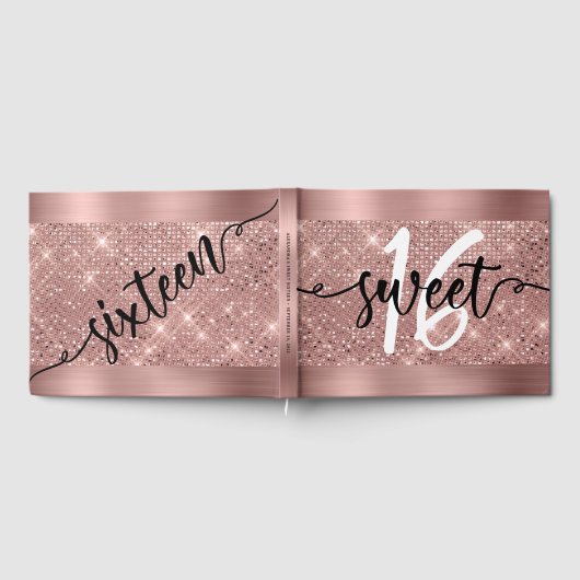 Rose Gold Imitate Shimmer & Foil Sweet 16 Gästebuch (Voll)