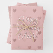 Rose Gold Imitats Foil Hearts Liebe Script | Pink Geschenkpapier Set (Beispiel)